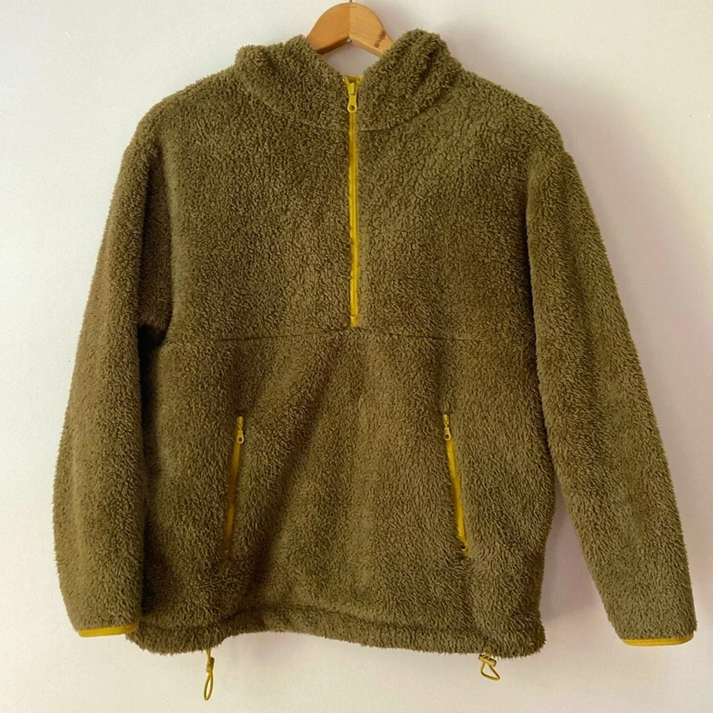 Girlfriend Collective Dark Olive Recycled Half-Zip Fleece Size Small